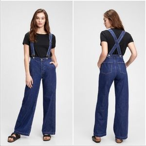 Gap Wide-Leg Suspender Button Fly Jeans with Wash Well Size 30 10R Dark Wash